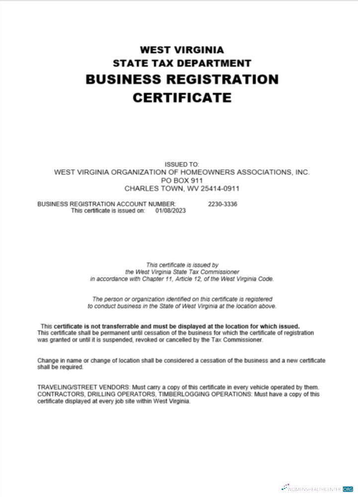USA West Virginia certificate of company registration Word and PDF template